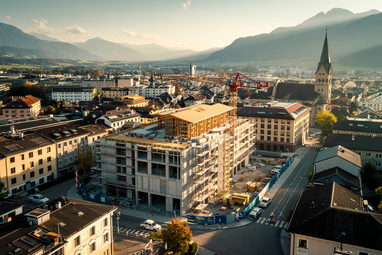 Historisches Landhaus in Kärnten, umgeben von grünen Wiesen und Bergen, mit detailreicher Fassade und blühenden Blumenkästen.